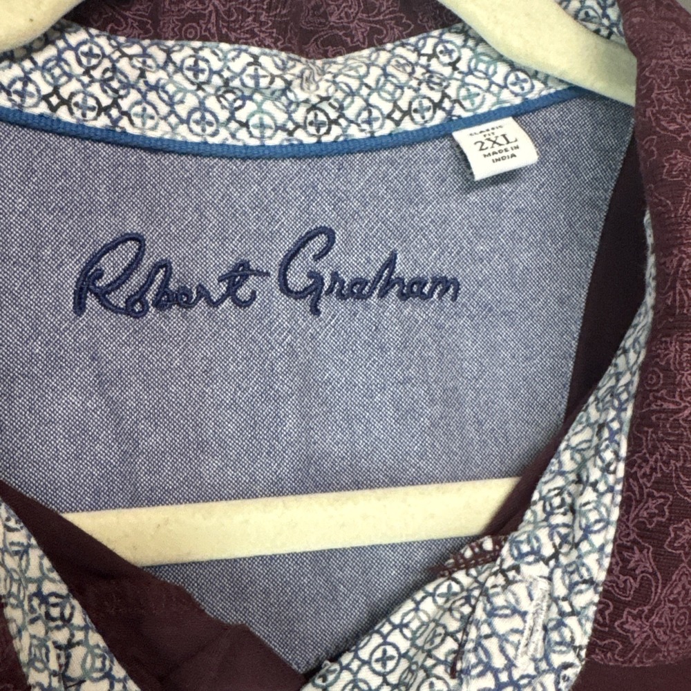 Robert Graham Mens Classic Fit Polo Shirt Sz 2XL Velvet Color Cotton Purple - Picture 2 of 4